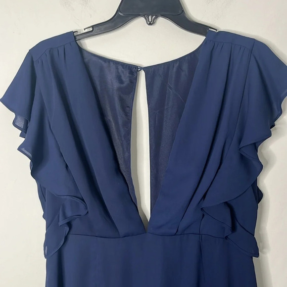 Superdown Revolve Arina Navy Blue Ruffle Deep V Mini Dress - Picture 3 of 9